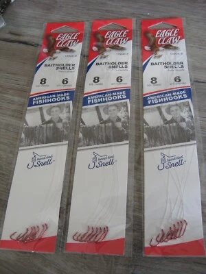18 Snelled Eagle Claw 139GE RED Bait Holder BaitHolder Fishing Hooks Size 8 - Image 1 of 4