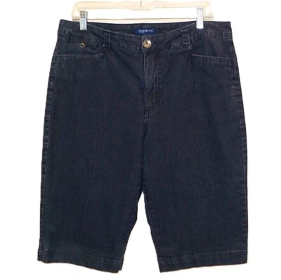 Vtg Dark Indigo Denim Skimmer Shorts YKK Metal Zipper Sz 14 Comfortable Stretch - Image 1 of 4