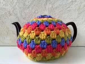 New Handmade Retro Vintage Crochet Tea Cosy Multicoloured M/L Teapot Cover - Picture 1 of 4
