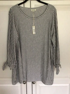 Túnica superior boho Max Studio 1X más larga tejida azul marino/blanco a rayas largo más nueva $98 - Imagen 1 de 5