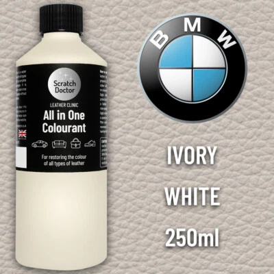 THE SCRATCH DOCTOR Pintura de cuero para asiento de coche BMW BLANCO MARFIL. Tinte todo en uno 250 ml para reparar.