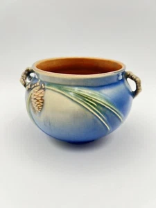 VTG Roseville Pine Cone Blue Pottery Ceramic Jardiniere Planter Bowl MCM - Picture 1 of 8