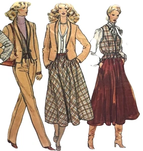 VOGUE 7228 Pattern 8 Vest Jacket Bias Full Skirt Pants Western Office Chic 70s - Picture 1 of 8