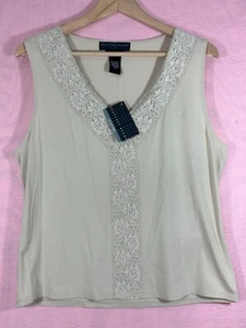 Geoffrey Beene Sport Women's XL Sleeveless V Neck Tan Lace Stretch Top NWT - Picture 1 of 8