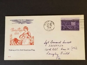 1944 Sioux City Iowa Langley Virginia Air Force Base Betsy Ross Patriotic Cover - Picture 1 of 2