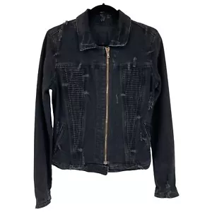 RtA Distressed Moto Zip Up Denim Jacket Collared Black Edgy Women Medium - Bild 1 von 8