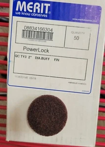 MERIT #088341  2" DIA  TYPE 3  POWER LOCK BUFF ABRASIVE DISCS, NEW  box of 50 - Picture 1 of 3