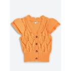 Jupiter Ruffle Sleeve Pointelle Knit Crop Cardigan Sz Large Preppy Orange NEW!!!