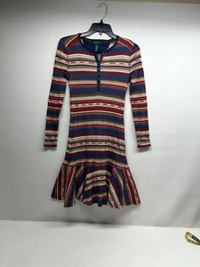 LRL Ralph Lauren Southwest Striped Print Drop Waist Thermal Henley Dress Size S - Picture 1 of 8