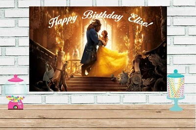 Banner de cumpleaños de vinilo 3x5 La Bella y la Bestia Foto 1 de 2
