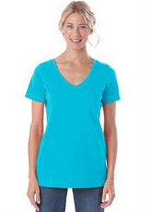 Women's Plus Closer Fit T-Shirt with V-neck in Ocean Blue Combed Cotton - Picture 1 of 1