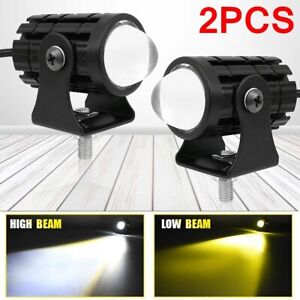 2Pcs LED Driving Fog Spot Lights Round Dual-Color Motorcycle Motorbike Headlight