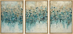 Wall26 Blue Shard Abstract Wall Art Colorful Framed Canvas Prints Set of 3 - Picture 1 of 13