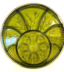 VTG Indiana Glass Deviled Egg & Divided Serving Plate Tray MCM  Green 12" - Picture 1 of 4