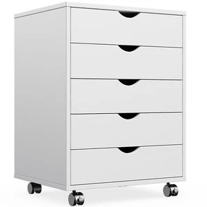 5-Layer Drawer Chest Storage Organizer -Wood Mobile File Cabinet with Wheels - Picture 1 of 20