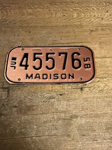 Vintage Madison WI Bicycle License Plate June 1985 Schwinn Suburban 70s 80s Era - Picture 1 of 8