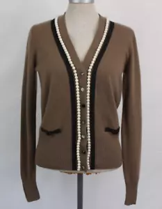 Clements Ribeiro Portobello 100% Cashmere Brown Pearl Cardigan- Woman's UK 12 - Picture 1 of 11