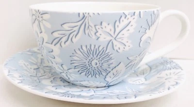 Blue Lace Breakfast Cup Saucer Bone China Cappuccino Latte Set Hand Decorated UK - Image 1 of 4