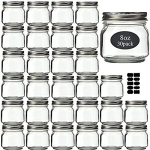Mason Jars 8 oz 30 Pack- Small Mason Jars With Silver Lids -1/4 Quart Canning...