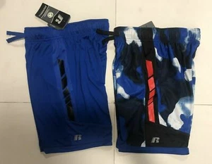 Lot of 2 Russell Boys Camo & Solid Blue Performance Active Shorts Size M (8) - Picture 1 of 6