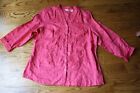 Richard Malcolm 1X 100% Linen Shirt Top Pink Floral Embellished 3/4 Sleeve