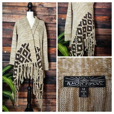 Cárdigan envolvente casi famoso suéter mediano abierto largo flecos azteca marrón tostado Foto 1 de 4