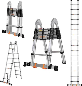 Escalera telescópica de acero inoxidable de 16,5 pies con estructura en A - Picture 1 of 12
