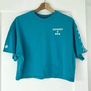 Superdry Sport Teal Cropped Top T-Shirt US 8 UK 14 EU 42 Logo - Picture 1 of 8