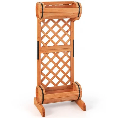 Maceta de 2 niveles cama de jardín elevada contenedor vertical de madera con enrejado Foto 1 de 4