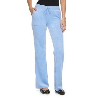 NWT Juicy Couture womens pants Bootcut Leg Baby Blue Velour Size L - Image 1 of 4