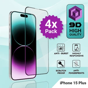 4 Pack iPhone 15 Plus Tempered Glass Screen Protector - Picture 1 of 5