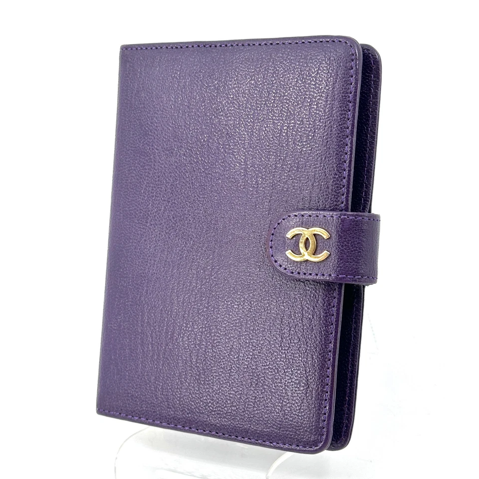 Chanel Leather Notebook Cover Guarantee Card Purple Gold Purse Authentic - Image 1 of 4