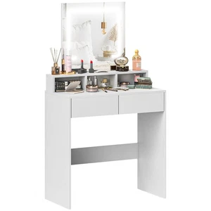 HOMCOM Dressing Table with Mirror, LED Lights, Drawers, for Bedroom, White - Picture 1 of 11