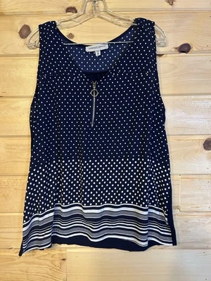 Blusa sin mangas Tempted Hearts para mujer 2X azul marino a lunares cremallera frontal Foto 1 de 4