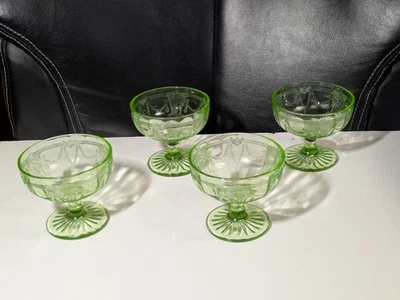 Set of 4 Hocking Cameo Ballerina Green Uranium Depression Glass Sherbet Cups - Image 1 of 4