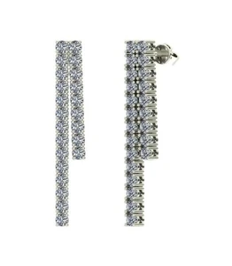 LAB GROWN Double Line Diamond Earrings - TW 3 Ct - 14K White Gold - Dangle - Picture 1 of 9