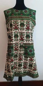 Vintage Perser Blumen Etuikleid Knielang Handarbeit Taschen Grün Rot Pfau - Bild 1 von 7