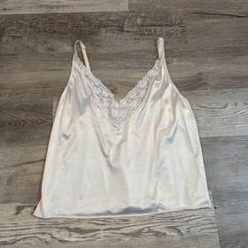 Vanity Fair Ivory Satin Lace Trim Camisole Slip Top Coquette Vintage 90s Large