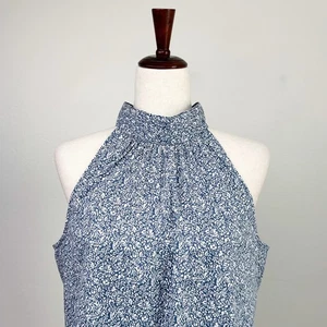 J. Rundhalsausschnitt Schleife hinten blau Blumen Baumwolle ärmellos Neckholder Top Neu mit Etikett  - Bild 1 von 7
