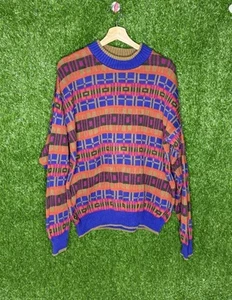 VTG Christian Dior Sweater Mens Large Multicolor Geometric Abstract 90s USA Made - Picture 1 of 3