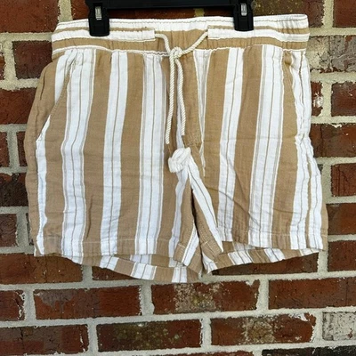 Pantalones Cortos Antiguos Azul Marino A Rayas Para Mujer Informales Playa Tirar con Cordón Tostado Blanco Medianos Foto 1 de 4