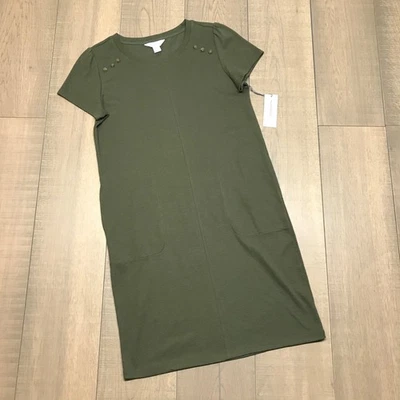 Liz Claiborne Dress Womens Size S Green Short Sleeve Cotton Knee Length Fall NEW - Image 1 of 4