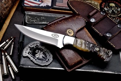 Cuchillo deportivo CFK hecho a mano 440C personalizado GENUINO CUERNO DE OVEJA caza desollador camping Foto 1 de 4