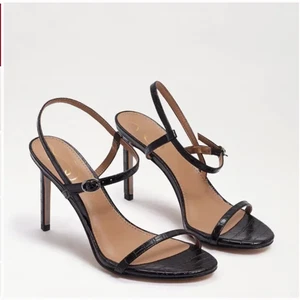 Sandalo Sam Edelman Doran tacco 11 con cinturino in pelle nera goffrata coccodrillo nuovo senza etichette - Foto 1 di 5