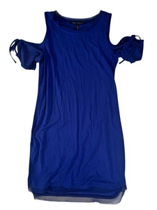 White House Black Market Blue Cold Shoulder Short Sleeve A-Line Dress Women's M - Picture 1 of 24