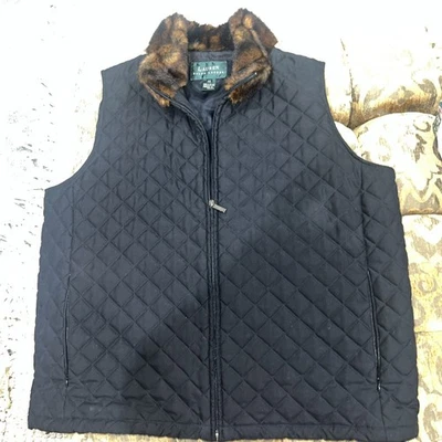 Polo Ralph Lauren Quilted Vest Black Large With Fur Trim Size 2X - Image 1 of 4