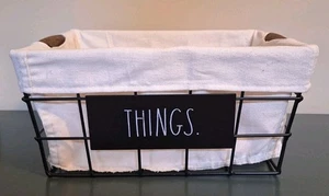 Rae Dunn Black Wire & Fabric Basket - Things - Wood Handle - EUC - Picture 1 of 1