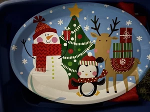 Ovales Kunststoff Tablett Schneemann Baum Pinguin Rentier - Bild 1 von 2