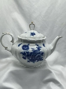 Recuerdos de Guerrero Mexiko blaue Blumen Porzellan Teekanne mit Goldrand - Bild 1 von 9