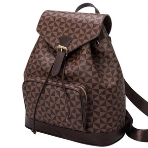 Checkered Geometric Print Brown Backpack - NWOT - Picture 1 of 9